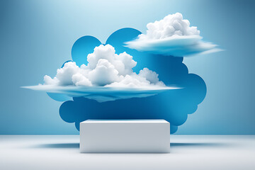  Cloud background podium blue 3d product sky white display platform render abstract stage pastel scene. Podium stand light minimal cloud background studio dreamy pedestal backdrop png smoke geometric.