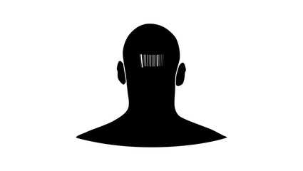 back view of man's head with barcode, black isolated silhouette