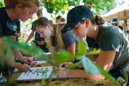 Permaculture design course: Participants sketching garden layouts, implementing principles of sustainability and resilience.
