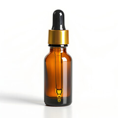 Essential Oil Drop Falling from Dropper in Amber Glass Bottle