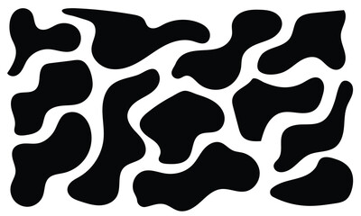 Set of different blotch shapes. Random abstract liquid shapes, round abstract organic elements. Pebble, drops and blobs silhouettes. Simple rounded shapes. Vector illustration in eps 10.