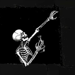 Skeleton Reaching for the Sky - Halloween Illustration with Drink