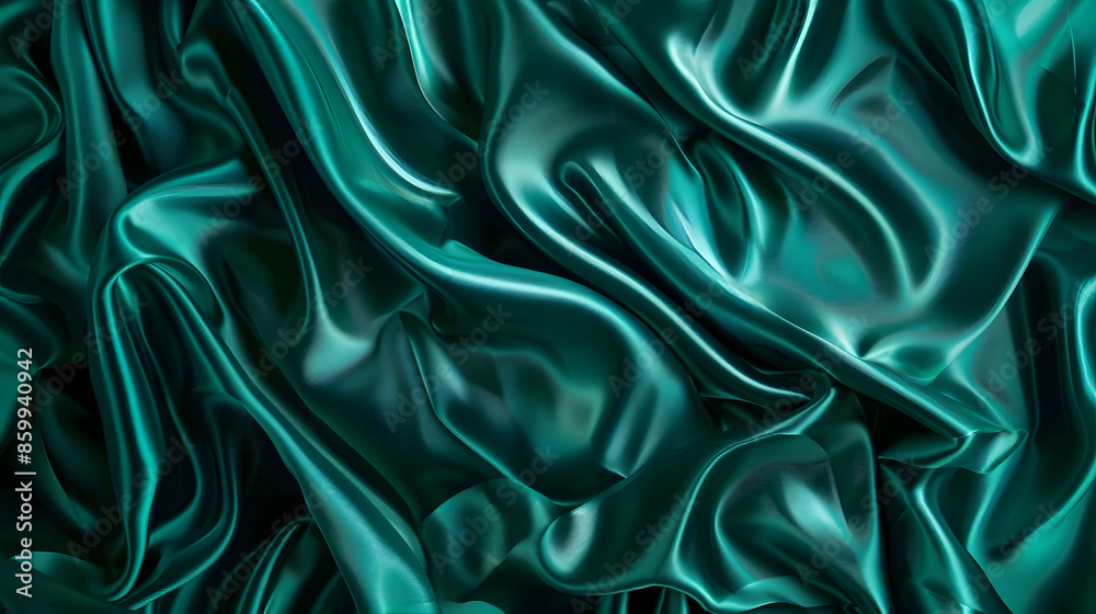 Poster dark teal green silk satin shiny smooth fabric soft folds luxury background with space for design we
