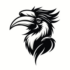 hornbill mascot logo in black and white silhouette © Ngilustrasi
