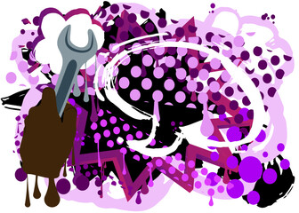 Wrench in hand graffiti. Abstract modern street art decoration performed in urban painting style.