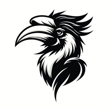 recommend clip art: hornbill mascot logo in black and white silhouette