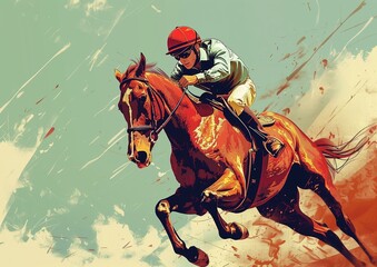 Dynamic Horse Racing Illustration Featuring a Jockey in Action