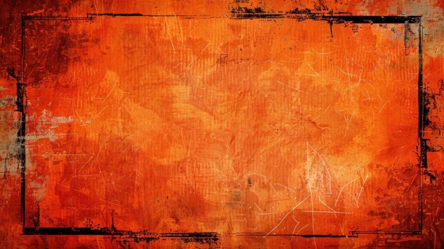 Abstract orange grunge background with worn central area for text or image with a scratched frame