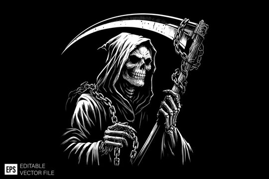 Grim reaper illustration black and white vector design