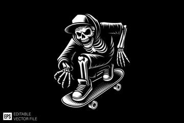 Naklejka premium Skeleton playing skateboard vector design