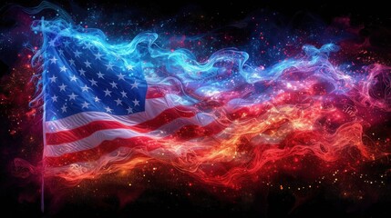 Abstract Digital Illustration of the American Flag With Vivid Smoke Effect