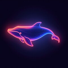 Neon Glowing Whale Illustration in a Cosmic Setting With Dark Background
