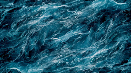 Fototapeta premium The image is of a body of water with waves and foam. The water appears to be blue and white, and the waves are crashing against the shore. Scene is calm and peaceful, as the water seems to be still