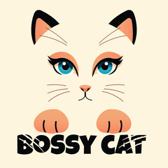 Bossy cat cartoon for Cat Day. Vector illustration in flat style