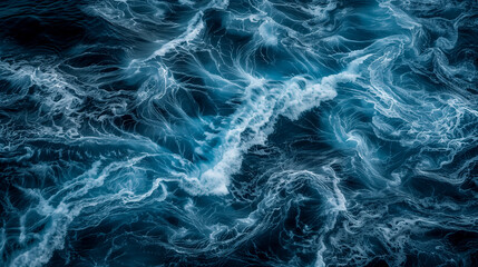 The image is of a large body of water with a lot of waves. The water is blue and white, and the waves are crashing against the shore