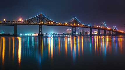 Francis scott key bridge and skyline at night with the lights on