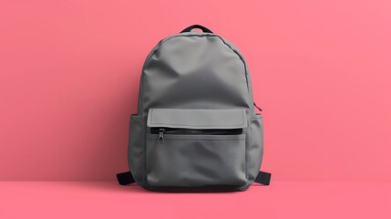 Fototapeta premium Grey colour backpack isolated over pink background