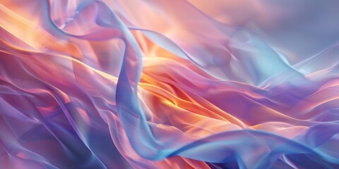 Obraz premium Abstract background featuring flowing silk-like textures in hues of blue, purple, and orange, suggesting movement and softness, perfect for artistic or design applications.