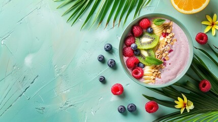 Vibrant Tropical Smoothie Bowl with Fresh Fruits and Granola