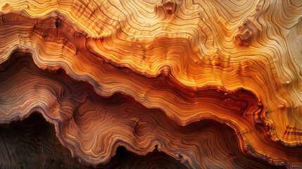 An abstract, close-up image of a redwood trees bark, featuring a detailed texture of wavy, layered...