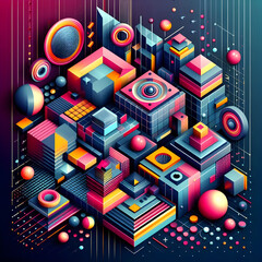 Obraz premium abstract background with retro styles, neon lights, 3D shapes generate AI