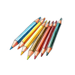 Fototapeta premium Collection of colored pencils on isolated on transparent background. Watercolor illustrations Back to School. Writing accessories for posters, posters, cards, holiday decor