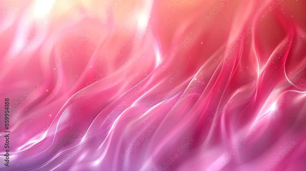 Poster Abstract pink and orange background with glowing particles and flowing lines.