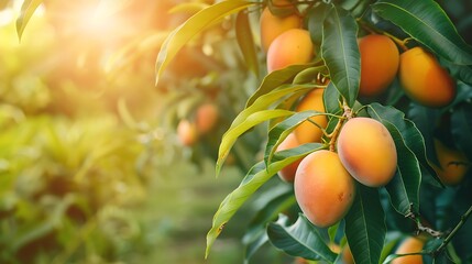 Mango fruit on tree garden nature background