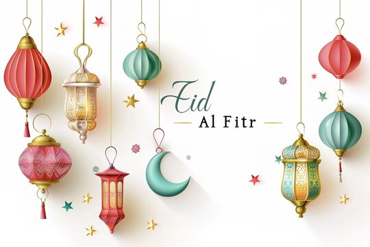 Eid al-Fitr celebration marking end of Ramadan, featuring colorful decorations and joyful gatherings.
Festive Eid al-Fitr scene with people celebrating the end of Ramadan Generative AI