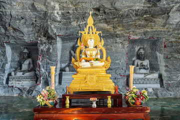 One landmark of Wat Khao Tham Thiam in province Suphanburi, Thailand. A place everyone in every...