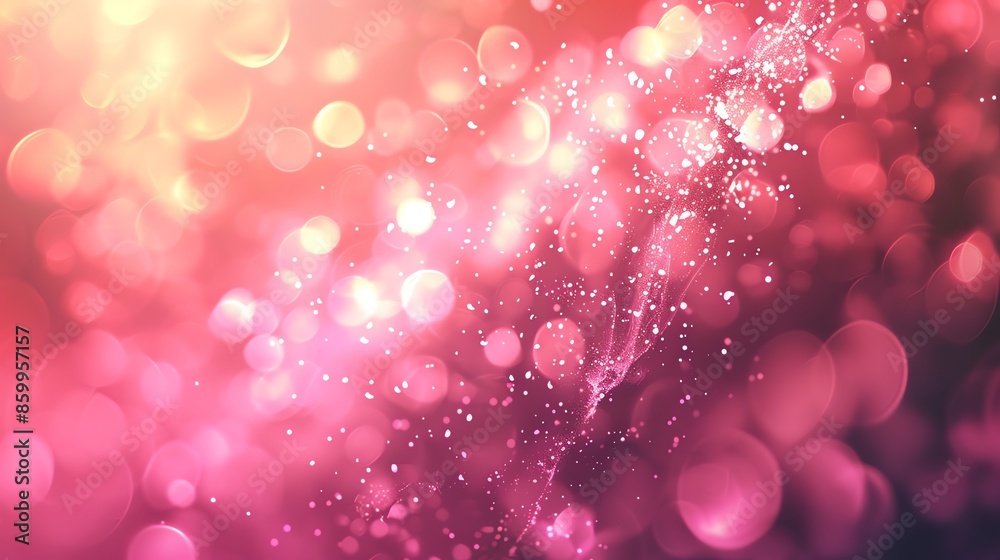 Poster Abstract pink and white bokeh background with sparkly lights and delicate swirls.