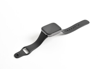 Wireless Smart watch isolated on white background. Black smartwatch square shape design isolated