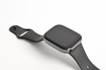 Wireless Smart watch isolated on white background. Black smartwatch square shape design isolated