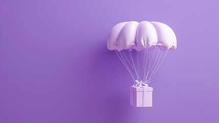 Package delivery with parachute on a purple background