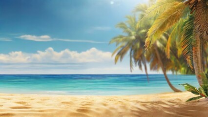 Obraz premium Stunning Wide Panorama of a Paradise Beach. Made with Generative AI Technology