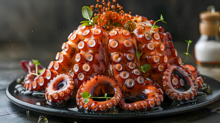 Octopus in cooking. Background with selective focus and copy space