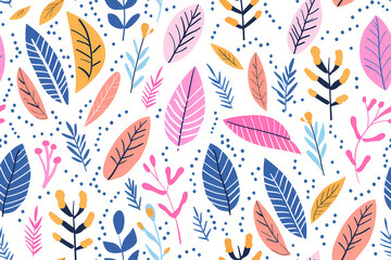 Fototapeta premium Seamless floral pattern of wild field grass flowers isolated on white background. Spring, summer botanic background for design, print, card, paper, wallpaper, postcard, poster, cover, fabric. 