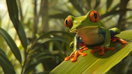 Red eyed tree frog in rainforest