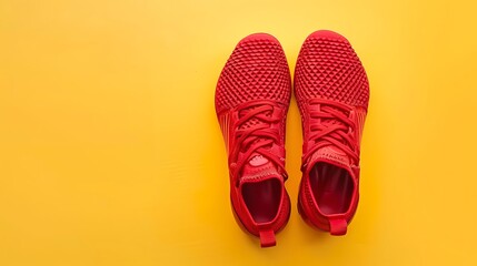 Red football shoes isolated over yellow background