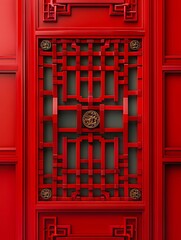 Fototapeta premium Chinese door with red lacquered finish.