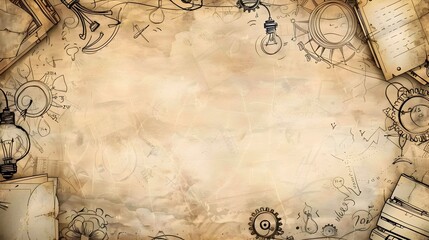 Vintage Doodle Print Border Design with Empty Space for Mockup or Background