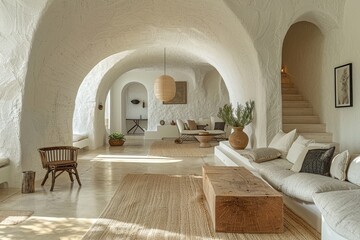 mediterranean interior design of modern home entryway, hall with arched walls
