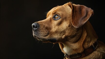 a dog portrait on dark background