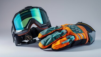 Fototapeta premium ski gloves and goggles isolated on gray background