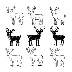 Elegant Elk Line Art Vector Illustration for Design Set