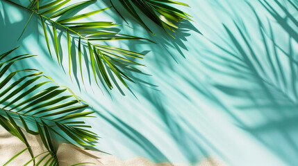 Tropical Image with Palm Leaves on Pastel Blue
