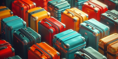 Fototapeta premium Vibrant Luggage Array: A Colorful Journey Through Modern Travel Aesthetics