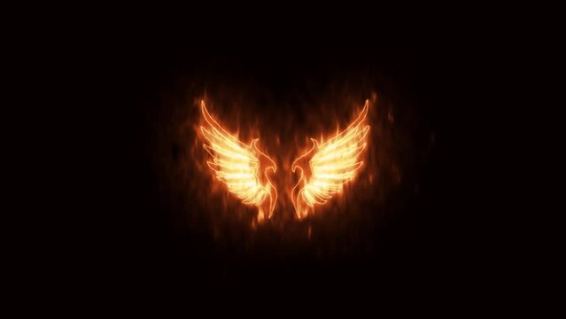 wing angel logo with burning fire effect green screen background