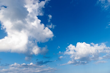 Nature, sunshine and calm blue sky with cloud, texture and warm climate with meteorology on horizon. Heaven, spiritual dream and summer weather with environment, air and natural skyline in morning