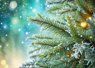 Obraz premium A bakcground of parts of a Christmas tree with frosted branches